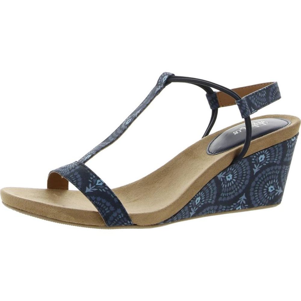 Style & Co. Womens Mulan Blue T-strap Open Toe Wedge Sandals Shoes NWT